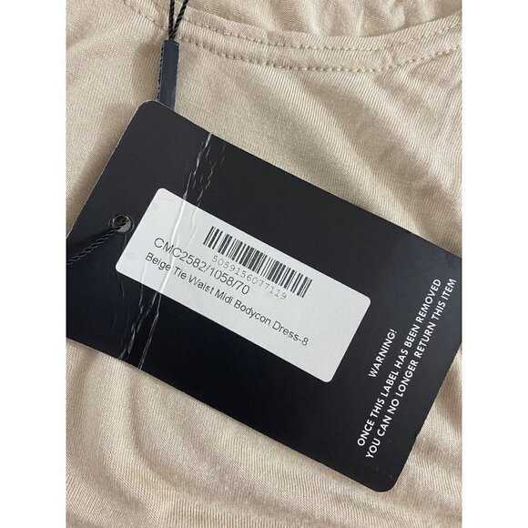 NWT Pretty Little Thing Beige Tie Waist Bodycon Dress - 4 - Picture 11 of 13